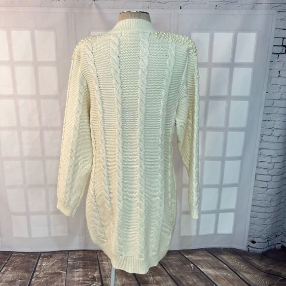 Lilly's Kloset Cream Cable Knit Golf Button V-Neck Long Cardigan Size 2XL - Picture 5 of 12